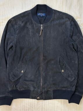 Polo Ralph Lauren Navy Suede Bomber Aviator Flight Jacket Medium $898
